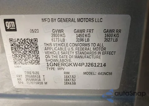 2023 Chevrolet Traverse Fwd Lt Cloth z USA, uszkodzony, nr VIN 1GNERGKW4PJ261214